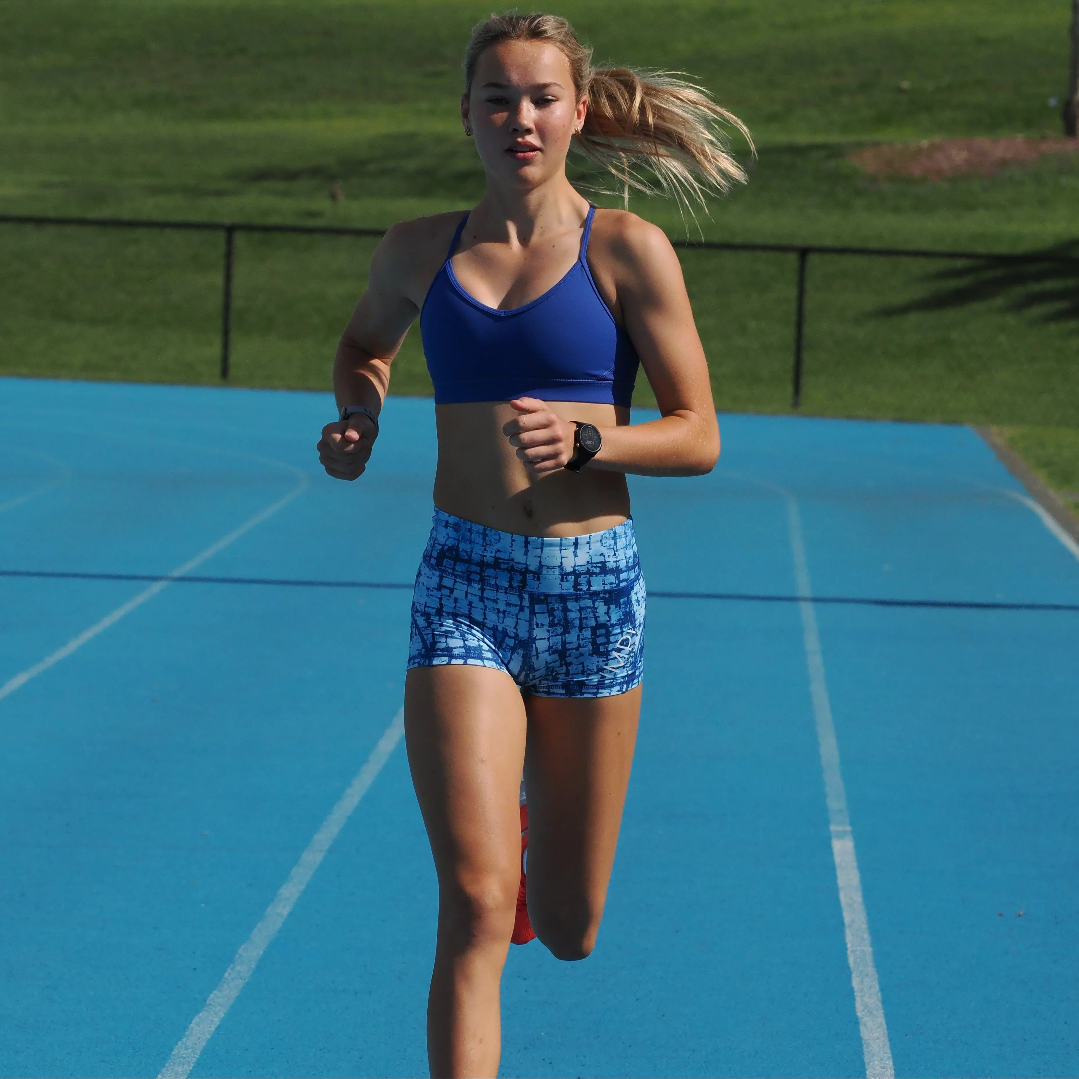 IMPI High Waist Bike Shorts - Blue Squares - Image 4