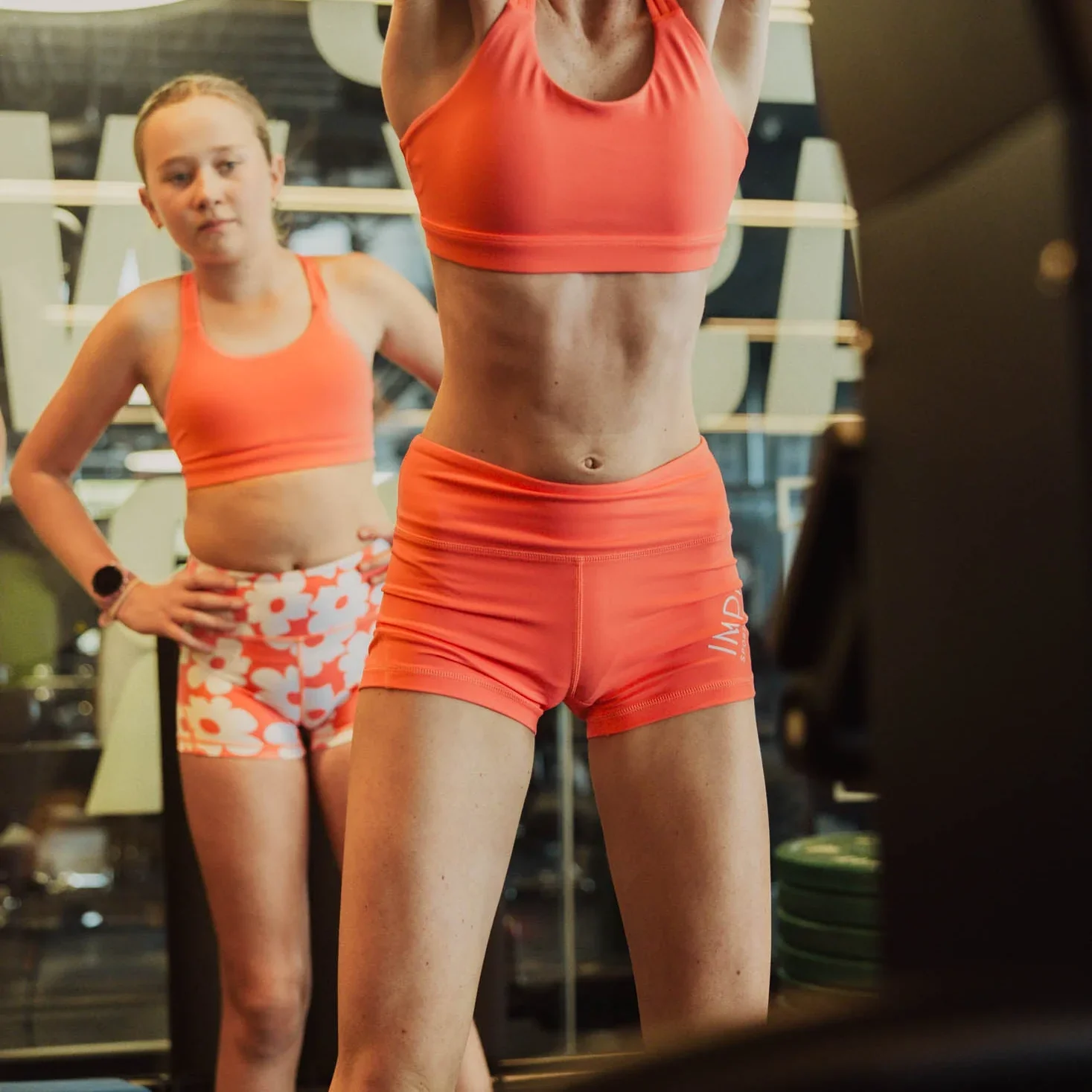 IMPI High Waist Bike Shorts - Neon Coral - Image 2