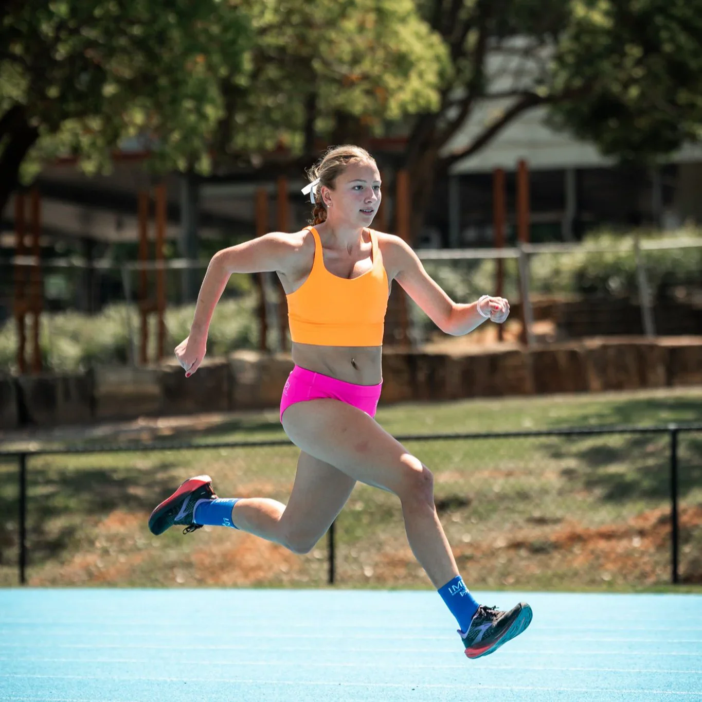 IMPI New Fit Longer Strappy Running Crop - Fluoro Orange - Image 3